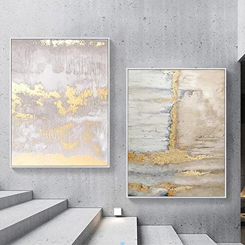 HMXQLW Abstraktes Weißes Licht Gold Wandbilder Minimalistischen Stil Bilder kunstdrucke Wohnzimmer Deko,Leinwandbilder Poster und Drucke Wandkunst Schlafzimmer Rahmenlos (2X50x70cm) von HMXQLW