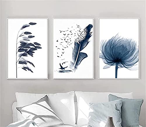 HMXQLW Blau Pflanze Wandbilder Stilvolle Bilder kunstdrucke Wohnzimmer Deko,Leinwandbilder Poster und Drucke Wandkunst Schlafzimmer Rahmenlos (3X60x90cm) von HMXQLW