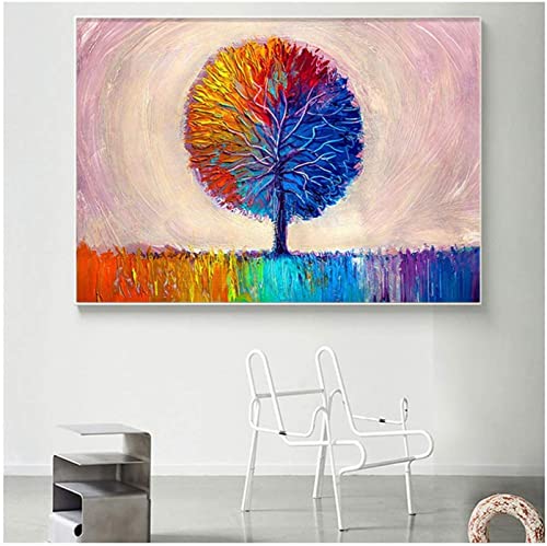 HMXQLW Bunter Baum Landschafts Aquarell Botanische Bilder Abstrakte Leinwanddruck Poster Wohnzimmer Schlafzimmer Dekoration Abstrakte Leinwandbilder Malerei Kunstdrucke Geschenk Rahmenlos (70X100CM) von HMXQLW