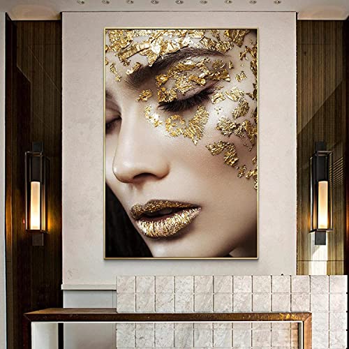 HMXQLW Gold Frau Figur Moderne Bilder Leinwanddruck Poster Wohnzimmer Schlafzimmer Dekoration Leinwandbilder Malerei Kunstdrucke Rahmenlos (70X100CM) von HMXQLW