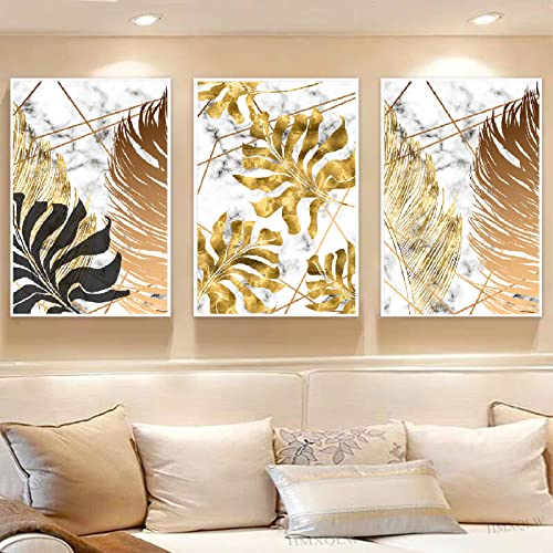 HMXQLW Goldene Blätter Palmblatt Leinwand Bilder Golden Bild Wohnzimmer Schlafzimmer Modern Bild Wandbilder Home Deko Kunstdrucke Ohne Rahmen (F,3X30X45cm) von HMXQLW