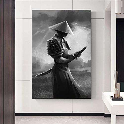 HMXQLW Japanisches Samurai Wandbilder Schwarz Weiß Bilder kunstdrucke Wohnzimmer Deko,Leinwandbilder Poster und Drucke Wandkunst Schlafzimmer Rahmenlos (70x100cm) von HMXQLW