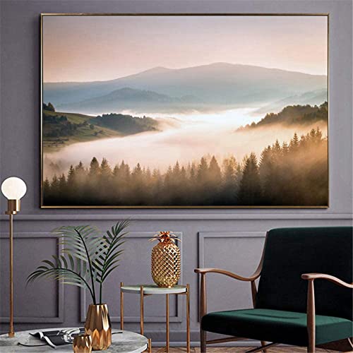 HMXQLW Landschaft Wandbilder Berg Wald Bilder kunstdrucke Wohnzimmer Deko,Leinwandbilder Poster und Drucke Wandkunst Schlafzimmer Rahmenlos (60x80cm) von HMXQLW