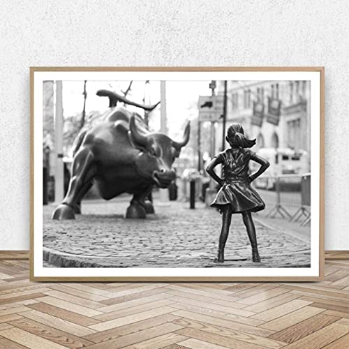 HMXQLW Leinwand Bild Fearless Girl Schwarz Weiß Bilder Wohnzimmer Deko, Leinwand Bilder Poster und Drucke Wandkunst Malerei Schlafzimmer Wohnzimmer Rahmenlos (20X30CM) von HMXQLW