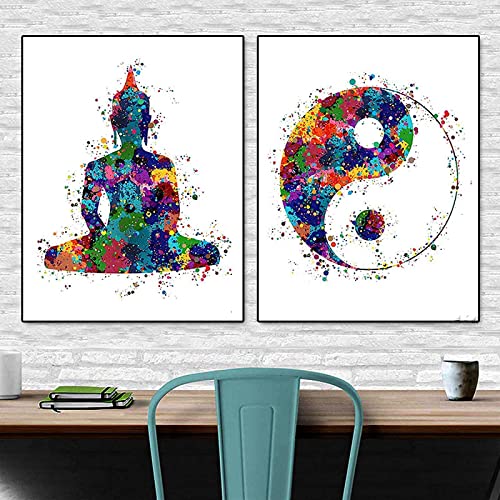 HMXQLW Leinwand Bild Meditation Buddhismus Buddha Yoga Bilder Wohnzimmer Deko, Leinwand Bilder Poster und Drucke Wandkunst Malerei Schlafzimmer Wohnzimmer Rahmenlos (2X60X90CM) von HMXQLW