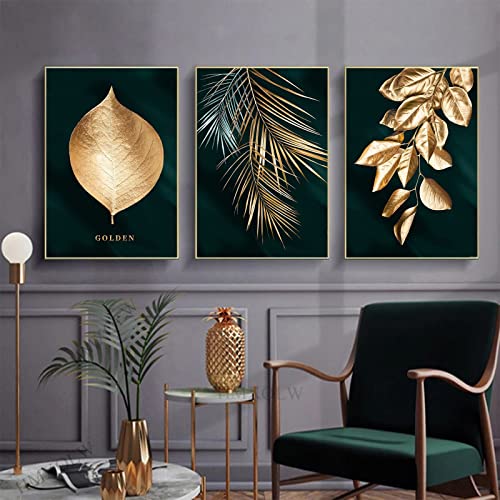 HMXQLW Leinwand Bilder Pflanzenblatt Golden und Grüne Monstera Wohnzimmer Bild Wandbilder Schlafzimmer Home Deko Poster Kunstdrucke Modern Ohne Rahmen (A,3X20X30cm) von HMXQLW