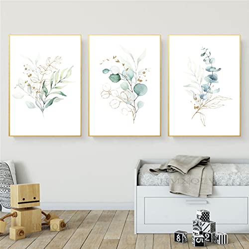 HMXQLW Leinwandbilder Set 3er Palmblatt Blätter Pflanze Grün Natur Bilder Wohnzimmer Schlafzimmer Deko Modern Kunstdrucke Malerei Bild Wanddekoration (Pflanzen,40X60CM) von HMXQLW