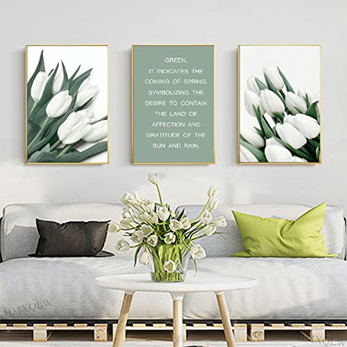 HMXQLW Leinwandbilder Set 3er Palmblatt Blätter Pflanze Grün Natur Bilder Wohnzimmer Schlafzimmer Deko Modern Kunstdrucke Malerei Bild Wanddekoration (Tulpe,20X30CM) von HMXQLW