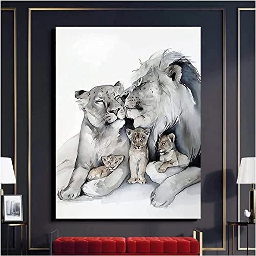 HMXQLW Löwe Familie Bilder Wohnzimmer Leinwand Bild Grosses Bilder Poster und Drucke Wandkunst Malerei Schlafzimmer Wohnzimmer Dekoration Kein Rahmen (80X120CM) von HMXQLW