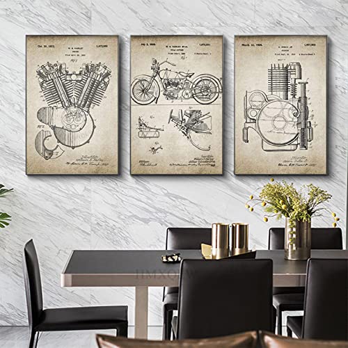 HMXQLW Motorrad Motor Wandbilder Vintage Bilder kunstdrucke Wohnzimmer Deko,Leinwandbilder Poster und Drucke Wandkunst Schlafzimmer Rahmenlos (3X30x40cm) von HMXQLW