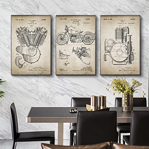 HMXQLW Motorrad Motor Wandbilder Vintage Bilder kunstdrucke Wohnzimmer Deko,Leinwandbilder Poster und Drucke Wandkunst Schlafzimmer Rahmenlos (3X40x50cm) von HMXQLW