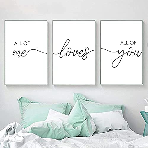 HMXQLW Nordic Minimalist Live Laugh Love Poster All of Me Loves All of You Posters Couple Kunstdrucke Leinwand Bilder und Drucke Wandkunst Malerei Schlafzimmer Wohnzimmer Rahmenlos (3X20X30CM,B) von HMXQLW