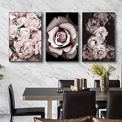 HMXQLW Rosa Blume Rose Wandbilder Pfingstrose Vintage Bilder kunstdrucke Wohnzimmer Natur Deko,Leinwandbilder Poster und Drucke Wandkunst Schlafzimmer Rahmenlos (3X50x70cm,1) von HMXQLW