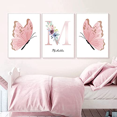 HMXQLW Rosa Blumen Schmetterling Wandbilder Aquarell Bilder kunstdrucke Mädchen Kinderzimmer Deko,Leinwandbilder Moderne Poster und Drucke Wandkunst Kinderzimmer Rahmenlos (3X40X60CM) von HMXQLW