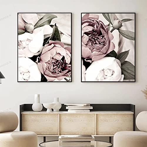 HMXQLW Rosa Blumen Wandbilder kunstdrucke Wohnzimmer Deko,Leinwandbilder Poster und Drucke Wandkunst Schlafzimmer Rahmenlos (2X40x60cm,A) von HMXQLW