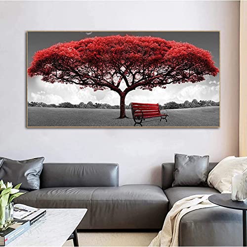 HMXQLW Rotes Baum Stuhl Landschafts Wandbilder Moderne Bilder kunstdrucke Wohnzimmer Deko,Leinwandbilder Poster und Drucke Wandkunst Schlafzimmer Rahmenlos (60x120cm) von HMXQLW