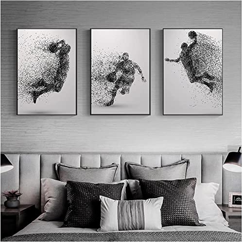 HMXQLW Schwarz Weiß Abstrakte Basketball Bilder Wohnzimmer Leinwand Bild Grosses Bilder Poster und Drucke Wandkunst Malerei Schlafzimmer Wohnzimmer Dekoration X3 Kein Rahmen (20X30CM) von HMXQLW