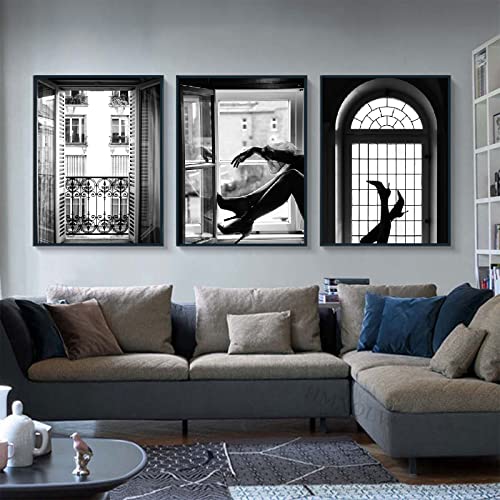 HMXQLW Schwarz Weiß Bilder 3er Set Leinwandbilder Modern Poster für Wohnzimmer Schlafzimmer Deko Kunst Malerei Kein Rahmen (High Heels,60X80CM) von HMXQLW