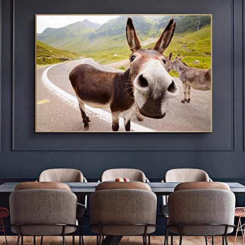 HMXQLW lustige Esel Neugierige Kuh Bilder Wohnzimmer Leinwand Bild Grosses Bilder Poster und Drucke Wandkunst Malerei Schlafzimmer Wohnzimmer Dekoration Kein Rahmen (lustige Esel,60X80CM) von HMXQLW