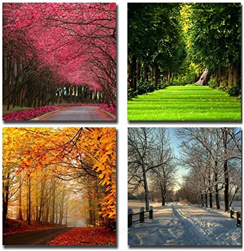 Leinwand Wandbilder Frühling Sommer Herbst Winter Landschaft Farbe Baum Bilder kunstdrucke Wohnzimmer Deko,Nordic Poster und Drucke Wandkunst Schlafzimmer Rahmenlos (4X20x20cm) von HMXQLW