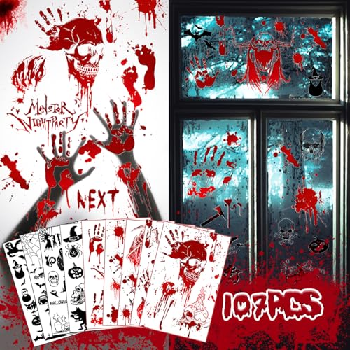 Halloween Fensterbilder,Halloween Blutige Aufkleber,Halloween Deko Schreckliche Fensteraufkleber,Halloween Fenster Sticker,Bloody Handprints Fußabdrücke Zombie Aufkleber Horror für Halloween Party Halloween Fensterbilder,Halloween Blutige Aufkleber,Halloween Deko Schreckliche Fensteraufkleber,Halloween Fenster Sticker,Bloody Handprints Fußabdrücke Zombie Aufkleber Horror für Halloween Party von HMYHONDI