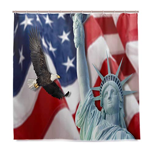 Amerikanisch Flaggege fliegend Adler Freiheitsstatue Duschvorhang, Beständig Wasserdicht Polyester Stoff Bad Vorhang Zubehör 12 Haken 72x72 Zoll Zuhause Dekor von HMZXZ
