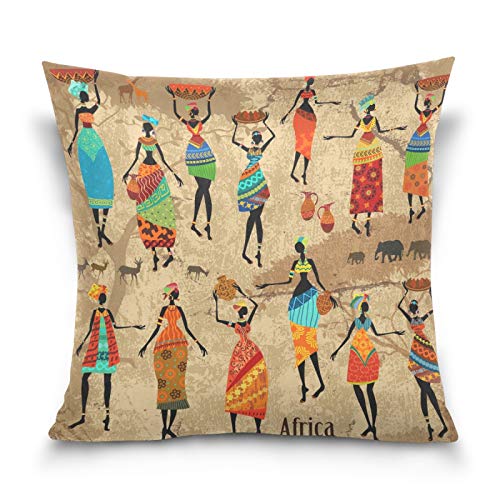 HMZXZ Kissenbezug 40x40cm Afrika Afrikanisch Frauen Stammes Dekorative quadratische Kissenbezüge Kissenhüller für Couch Sofa Schlafzimmer Wohnzimmer von HMZXZ