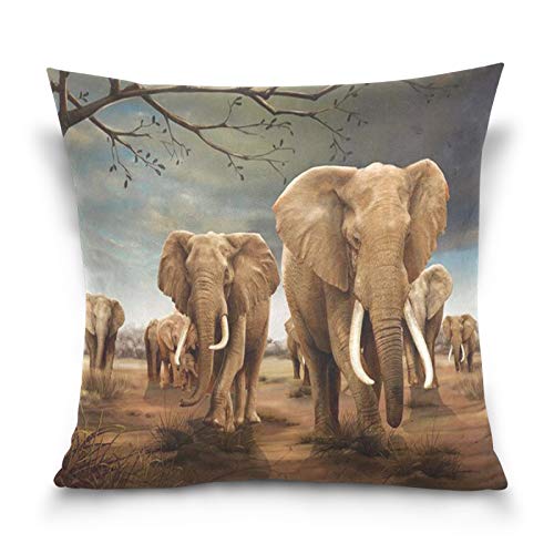 HMZXZ Kissenbezug 40x40cm Afrika Tierwelt Elefant Dekorative quadratische Kissenbezüge Kissenhüller für Couch Sofa Schlafzimmer Wohnzimmer von HMZXZ