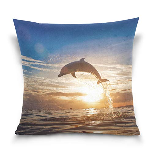 HMZXZ Kissenbezug 40x40cm Meer Delfin Frühlingt Sonnenuntergang Dekorative quadratische Kissenbezüge Kissenhüller für Couch Sofa Schlafzimmer Wohnzimmer von HMZXZ