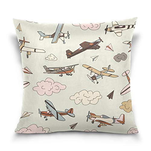 HMZXZ Kissenbezug 40x40cm Retro Flugzeugs Wolkes Dekorative quadratische Kissenbezüge Kissenhüller für Couch Sofa Schlafzimmer Wohnzimmer von HMZXZ