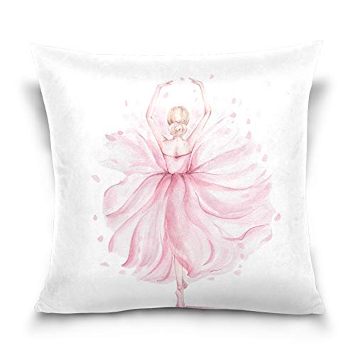 HMZXZ Kissenbezug 40x40cm Rosa Ballerina Tanzen Dekorative quadratische Kissenbezüge Kissenhüller für Couch Sofa Schlafzimmer Wohnzimmer von HMZXZ