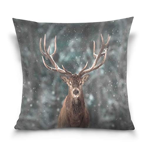 HMZXZ Kissenbezug 40x40cm Schneeflocken Afrikanisch Hirsch Baum Dekorative quadratische Kissenbezüge Kissenhüller für Couch Sofa Schlafzimmer Wohnzimmer von HMZXZ