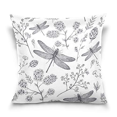 HMZXZ Kissenbezug 45x45cm Tropisch Blumen- Libelle Muster Dekorative quadratische Kissenbezüge Kissenhüller für Couch Sofa Schlafzimmer Wohnzimmer von HMZXZ