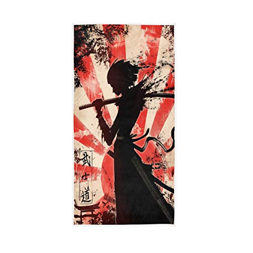 HMZXZ RXYY Handtücher, Baumwolle, japanisches Samurai-Mädchen, weiches Handtuch, Mehrzweck-Badetuch für Zuhause, Küche, Schwimmen, Spa, Fitnessstudio, 76,2 x 38,1 cm von HMZXZ