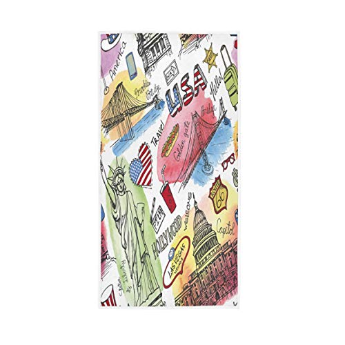 HMZXZ RXYY Handtücher Baumwolle Aquarellfarben New York Amerika Wahrzeichen weiches Handtuch Mehrzweck-Bad Strandtuch für Zuhause Küche Schwimmen Spa Gym 76,2 x 38,1 cm von HMZXZ