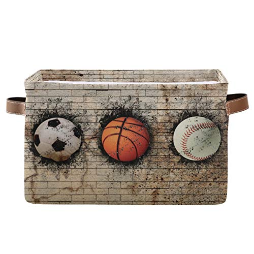 HMZXZ Rxyy Sport Basketball Baseball Fußball Segeltuch Aufbewahrungsboxen Zusammenklappbar Spielzeuge Lager Bin mit VE Leder Griffe Aufbewahrungskörbe Veranstalter für Kleiderschrank Wandschrank von HMZXZ