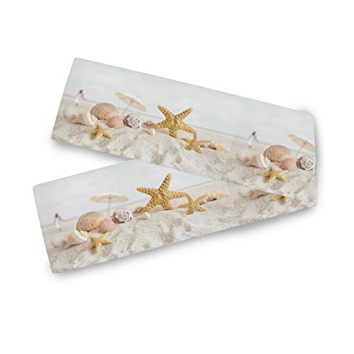 HMZXZ Tischläufer Sommer- Seestern Muscheln Sand Strand Table Runner Tischdecke Deckel für Hochzeit Party Familie Küche Decor, 13x90 inch von HMZXZ