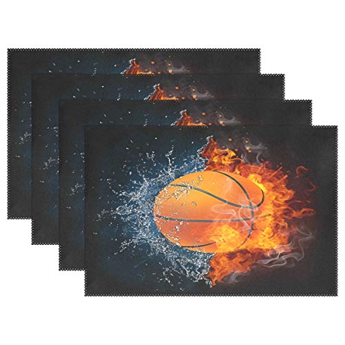 HMZXZ Tischsets von 1, Sport Basketball im Feuerwasser Platzsets Essen Tabelle Matten Hitze Beständig Dauerhaft Waschbar für Zuhause Küche HMZXZ Tischsets von 1, Sport Basketball im Feuerwasser Platzsets Essen Tabelle Matten Hitze Beständig Dauerhaft Waschbar für Zuhause Küche von HMZXZ