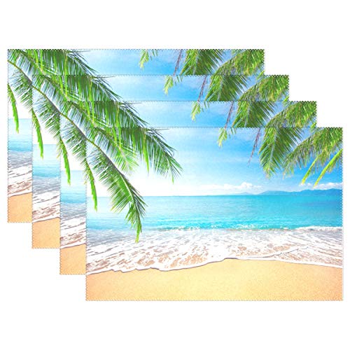 HMZXZ Tischsets von 4, Palme Tropisch Strand Platzsets Essen Tabelle Matten Hitze Beständig Dauerhaft Waschbar für Zuhause Küche HMZXZ Tischsets von 4, Palme Tropisch Strand Platzsets Essen Tabelle Matten Hitze Beständig Dauerhaft Waschbar für Zuhause Küche von HMZXZ