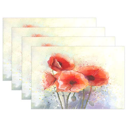 RXYY Tischsets von 1, Rot Mohnblumen- Blume Kunstmalerei Platzsets Essen Tabelle Matten Hitze Beständig Dauerhaft Waschbar für Zuhause Küche von HMZXZ