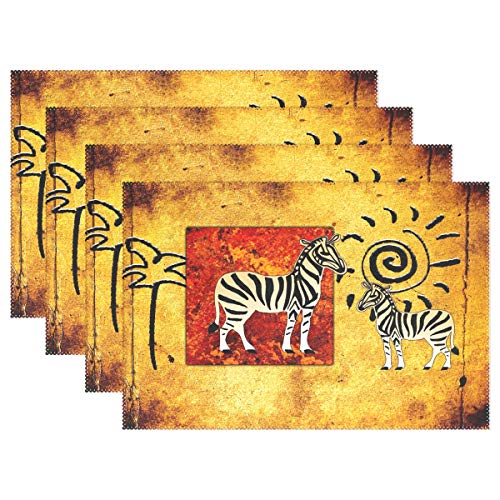 RXYY Tischsets von 4, Afrika Retro Zebra Stammes Platzsets Essen Tabelle Matten Hitze Beständig Dauerhaft Waschbar für Zuhause Küche von HMZXZ