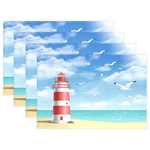 RXYY Tischsets von 6, Meer Strand Leuchtturm Vogel Platzsets Essen Tabelle Matten Hitze Beständig Dauerhaft Waschbar für Zuhause Küche RXYY Tischsets von 6, Meer Strand Leuchtturm Vogel Platzsets Essen Tabelle Matten Hitze Beständig Dauerhaft Waschbar für Zuhause Küche von HMZXZ