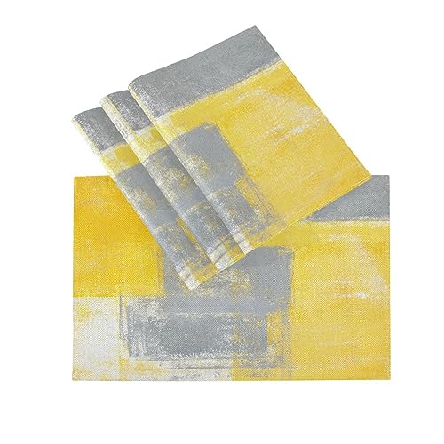Tischsets Abwaschbar 4er Set Grau Gelb Kunstwerk, Abwaschbar Platzsets Hitzebeständig Tischmatten für küche Speisetisch Hotel, Platz-Matten 45,7 x 30,5 cm von HMZXZ