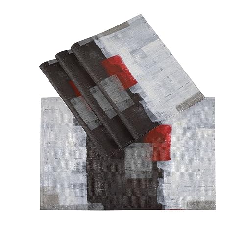 Tischsets Abwaschbar 4er Set Rot und Grau Abstraktes Kunstwerk, Abwaschbar Platzsets Hitzebeständig Tischmatten für küche Speisetisch Hotel, Platz-Matten 45,7 x 30,5 cm von HMZXZ