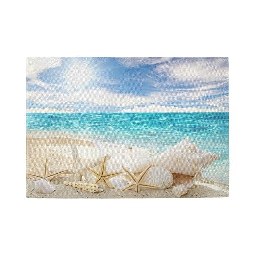 Tischsets Abwaschbar 4er Set Sommer Strand Seestern Muscheln, Platzsets Hitzebeständig Tischmatten für küche Speisetisch Hotel, Platz-Matten 45,7 x 30,5 cm von HMZXZ