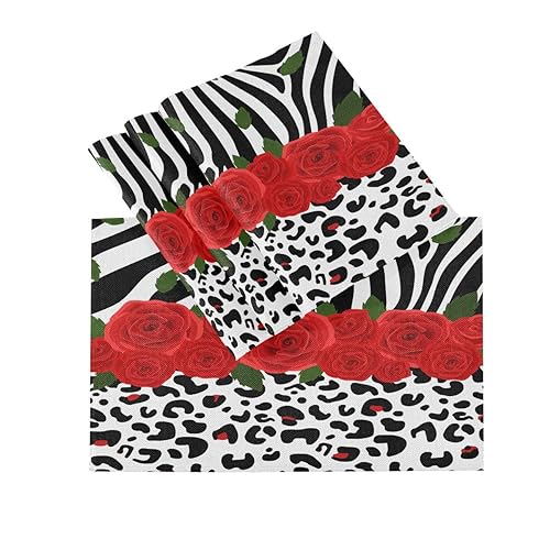 Tischsets Abwaschbar 4er Set Tier Zebra Leopard Rose, Platzsets Hitzebeständig Tischmatten für küche Speisetisch Hotel, Platz-Matten 45,7 x 30,5 cm von HMZXZ