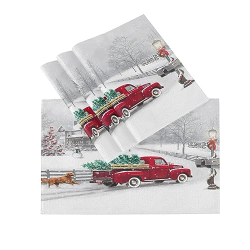 Tischsets Abwaschbar 4er Set Weihnachten Truck, Abwaschbar Platzsets Hitzebeständig Tischmatten für küche Speisetisch Hotel, Platz-Matten 45,7 x 30,5 cm von HMZXZ