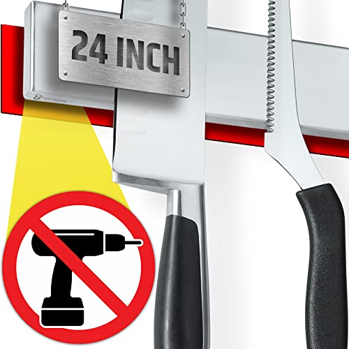 Starker Klebstoff (kein Bohren) Magnetischer Messerhalter für die Wand – Professioneller 24 Zoll Messerstreifen – keine Schrauben erforderlich – selbstklebende Rückseite – Edelstahl Messerstange von HMmagnets