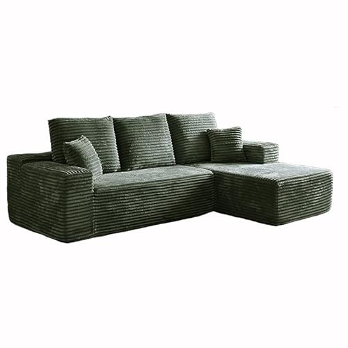 Kompressionssofa umbaubares Schlafsofa Zweisitzer Cord-Matratze ausklappbar bequeme Lounge fürs Wohnzimmer funktionaler Memory-Schaum mit Armlehnen Couch für kleine Räume(110x40x32.6inch,Green) von HNBCYRND