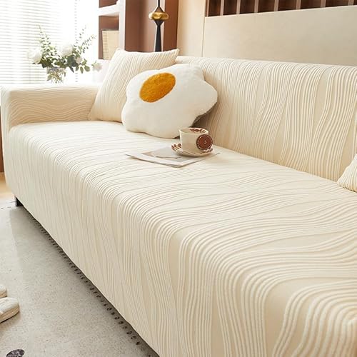 Samt Sofabezug 1 2 3 4 Sitzer, L Form Sofaüberwurfe, Chenille Ecksofa Sofa überzug Couch überzug Anti-rutsch Sofaschutz, Ultra Weicher Sofaschoner,Sofaschoner für Hunde(5 Seats (300-360cm),Cream) von HNBCYRND